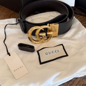 Gucci Black Belt with Gold GG Buckle
